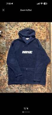 Vintage Nike Navy Blue Sherpa Fleece Hoodie Embroidered Logo Size XL